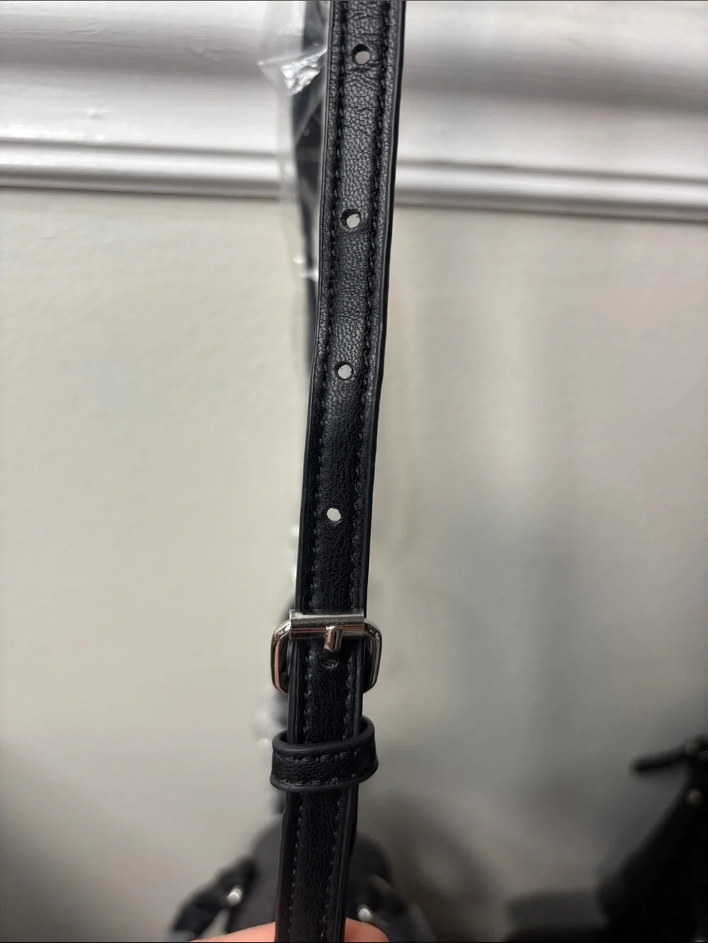 Guess Black Mini Satchel with Blue and White Center Stripe and crossbody strap - Picture 8 of 16